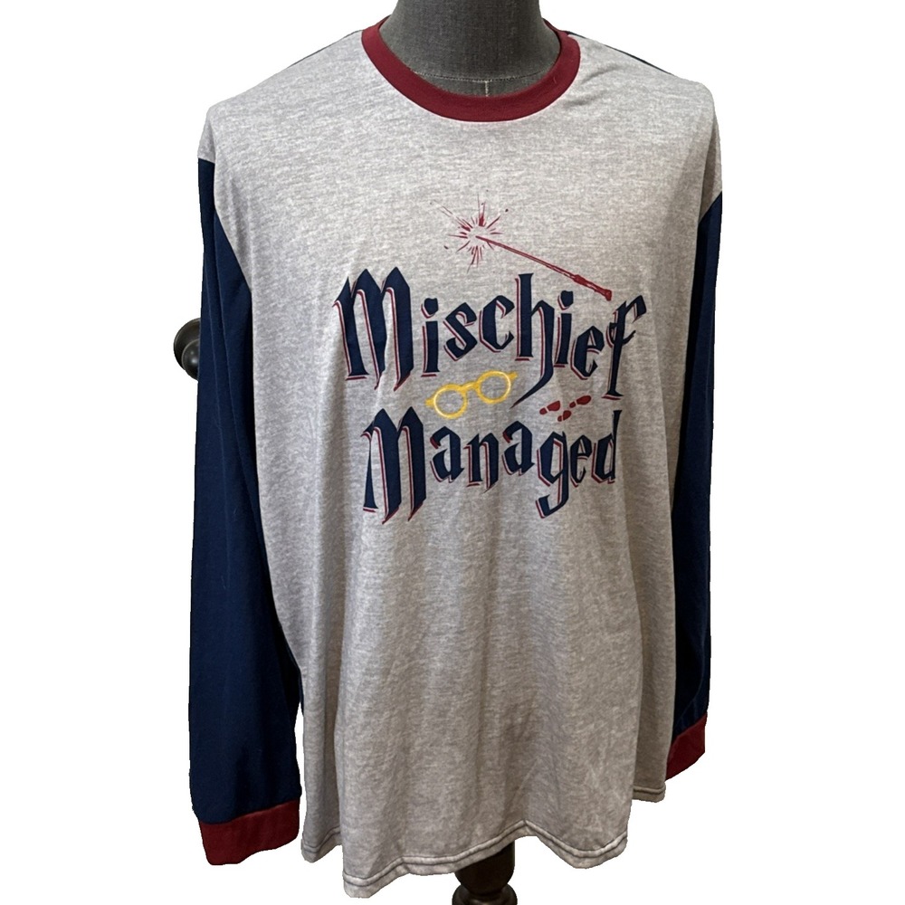 Harry Potter Long Sleeve Thin T-Shirt Mischief Managed Gray & Blue XL